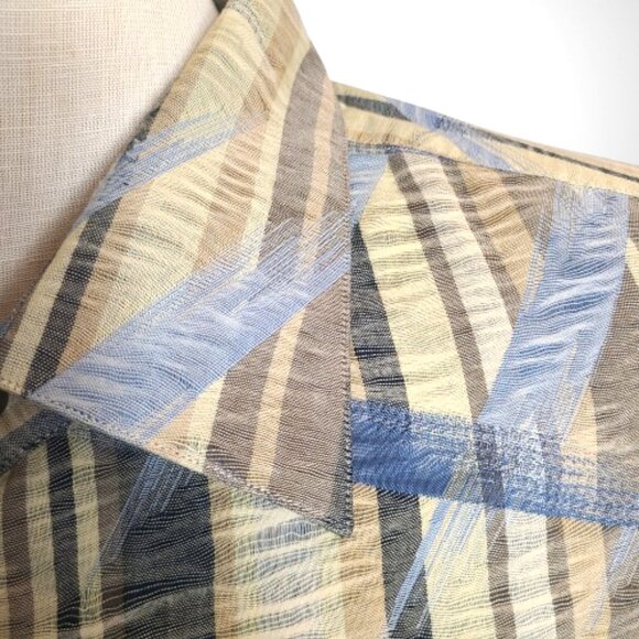 Jhane Barnes XXL Button-Down Shirt – 100% Cotton – Blue/Tan Plaid – Lightweight - Picture 2 of 10